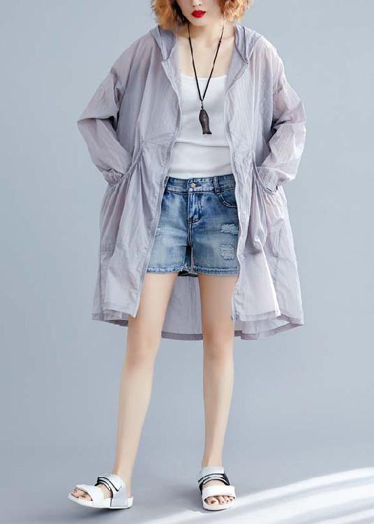 Fashion Cardigan Loose Fit Light Gray Hooded Long Sleeves