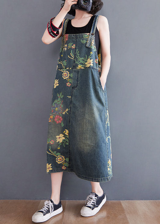 Blue Print Pocket Patchwork Denim Dress Summer