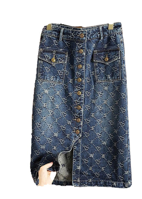 Fashionable blue high waist Print Patchwork denim A-line skirt for summer