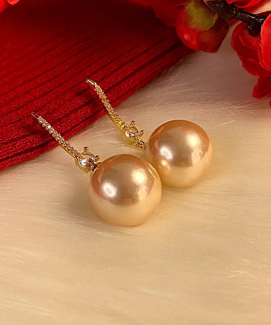 Fashion Champagne Copper Zircon Pearl Drop Earrings