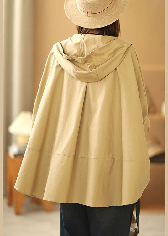 Fashion Khaki Hooded Patchwork Casual Autumn Batwing Sleeve Coat