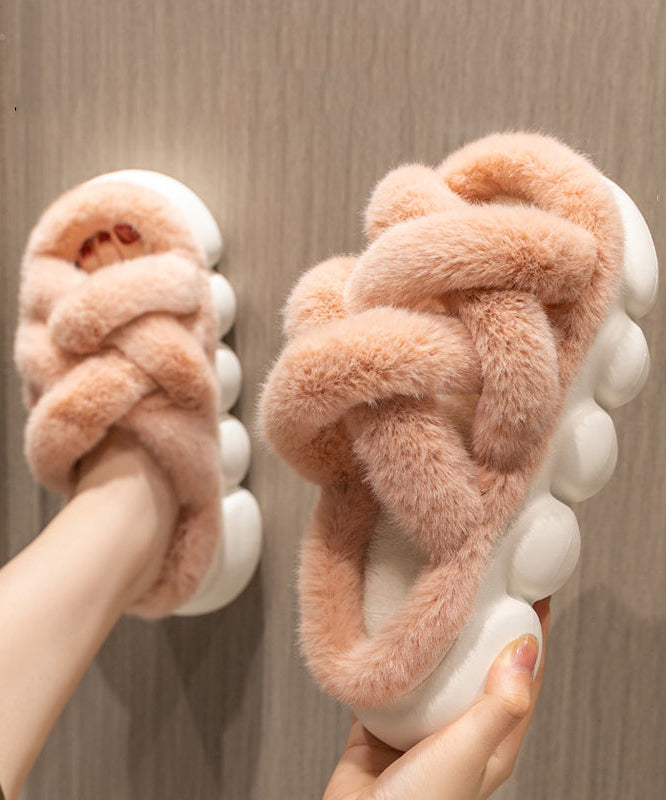 Fashion White Fuzzy Fur Slippers Shoes Platform