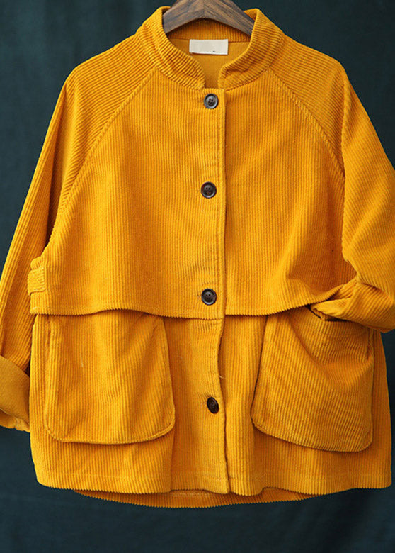 Spring Fashion Yellow Patchwork Button Corduroy Coat