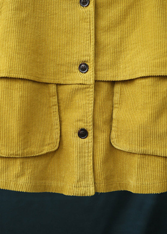 Spring Fashion Yellow Patchwork Button Corduroy Coat