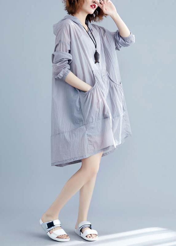 Fashion Cardigan Loose Fit Light Gray Hooded Long Sleeves