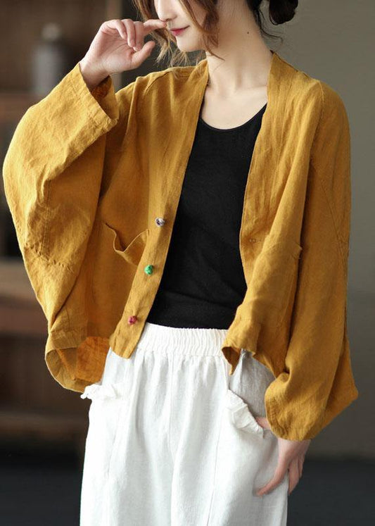 Fine Batwing Sleeve Pockets Yellow Coat