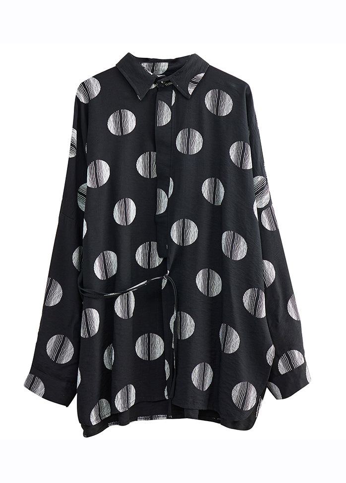 Fine Black Dot Print Patchwork Shirts Long Sleeve