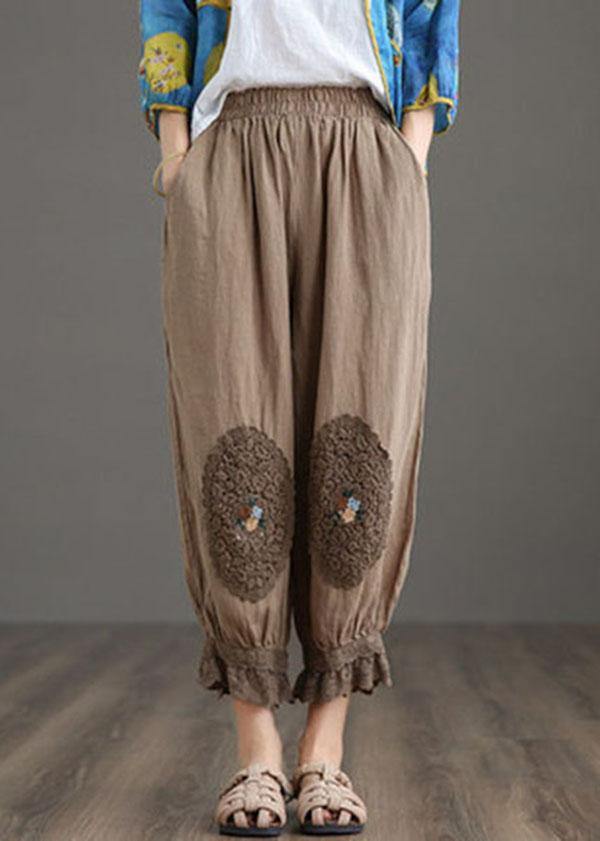 Fine Nude Patchwork Hollow Out Harem Pants Trousers Linen