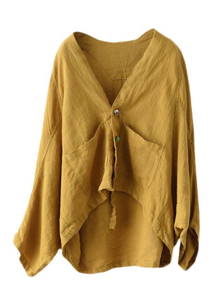 Fine Batwing Sleeve Pockets Yellow Coat