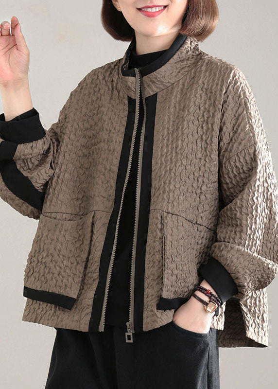 Trendy Chocolate Pocket Patchwork Coat Spring