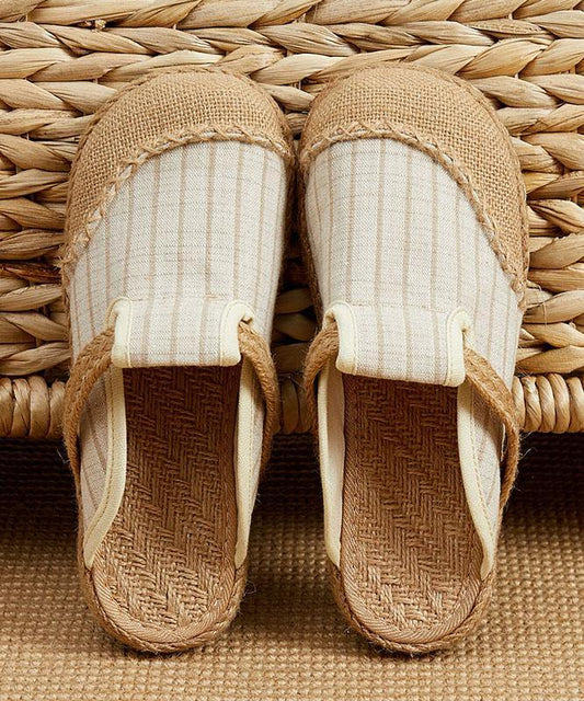 Fitted beige striped linen Slippers Shoes