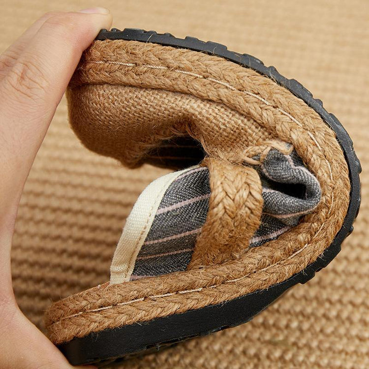 Fitted beige striped linen Slippers Shoes