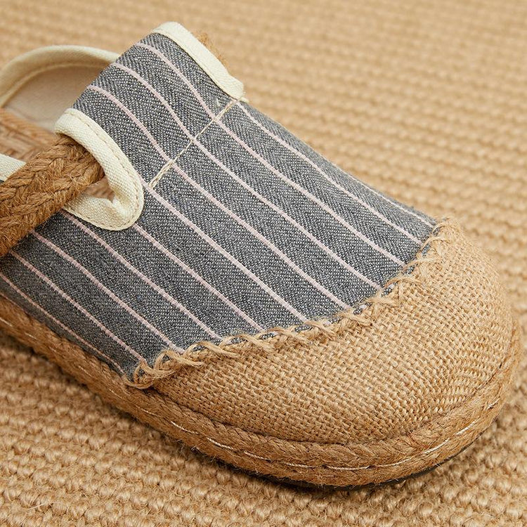 Fitted beige striped linen Slippers Shoes