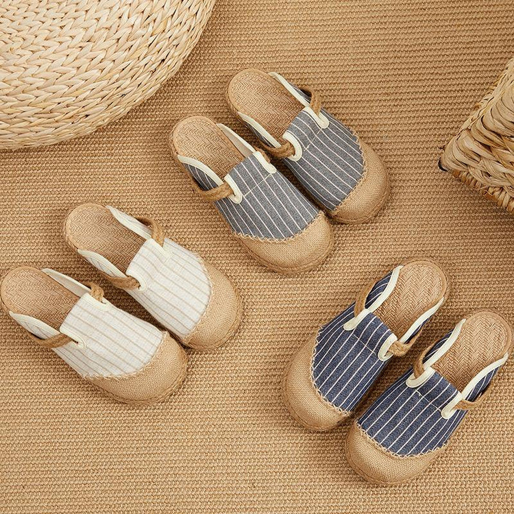 Fitted beige striped linen Slippers Shoes