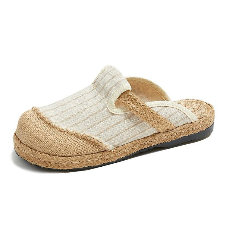 Fitted beige striped linen Slippers Shoes