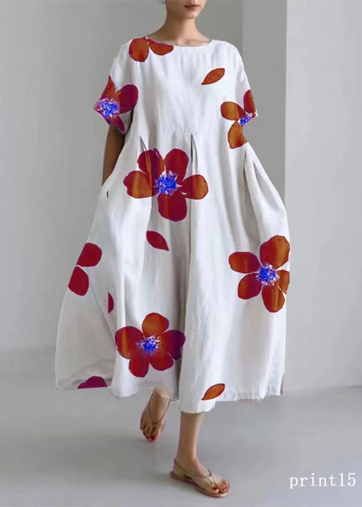 Flower print Cotton Dresses Pockets Patchwork Spring