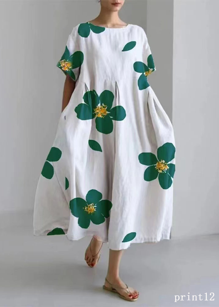 Flower print Cotton Dresses Pockets Patchwork Spring