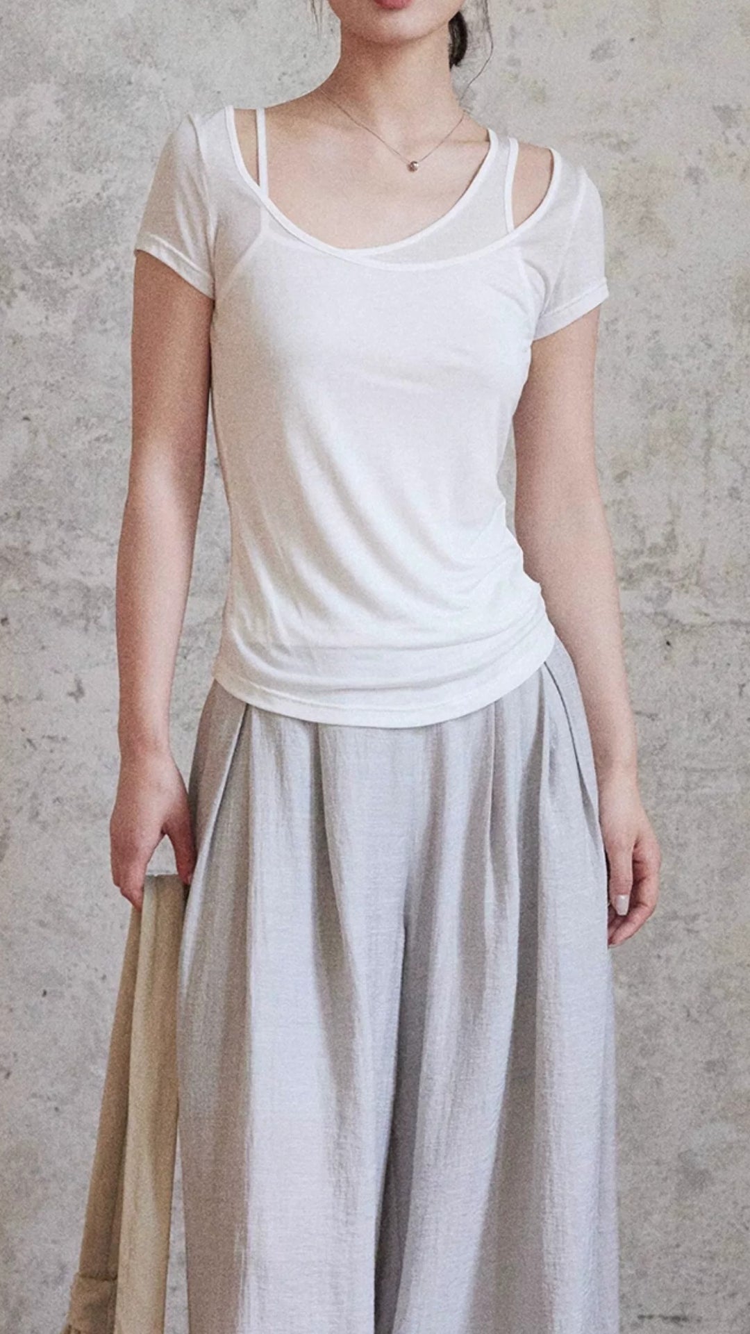 Minimalist White Asymmetric Cutout Short Sleeve T-shirt