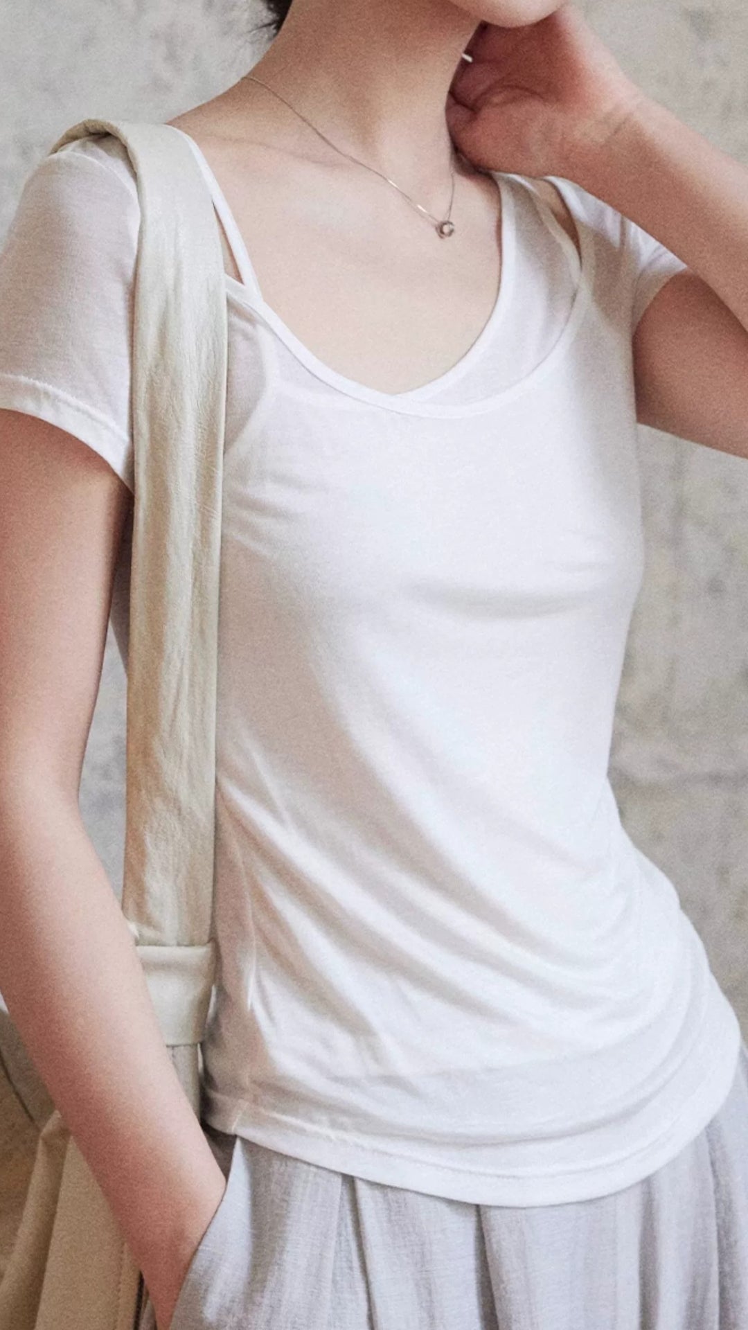 Minimalist White Asymmetric Cutout Short Sleeve T-shirt