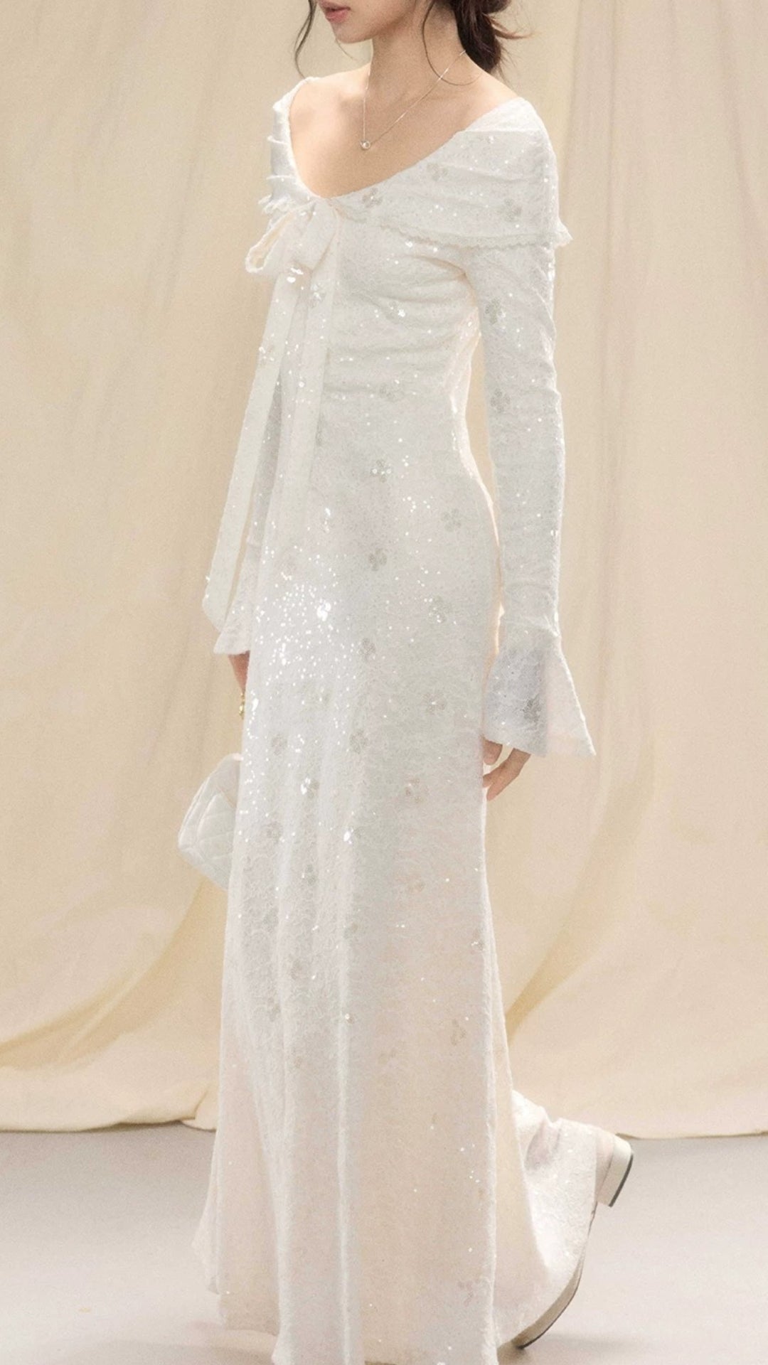 Apricot Long Sleeve Sequin Mermaid Maxi Dress