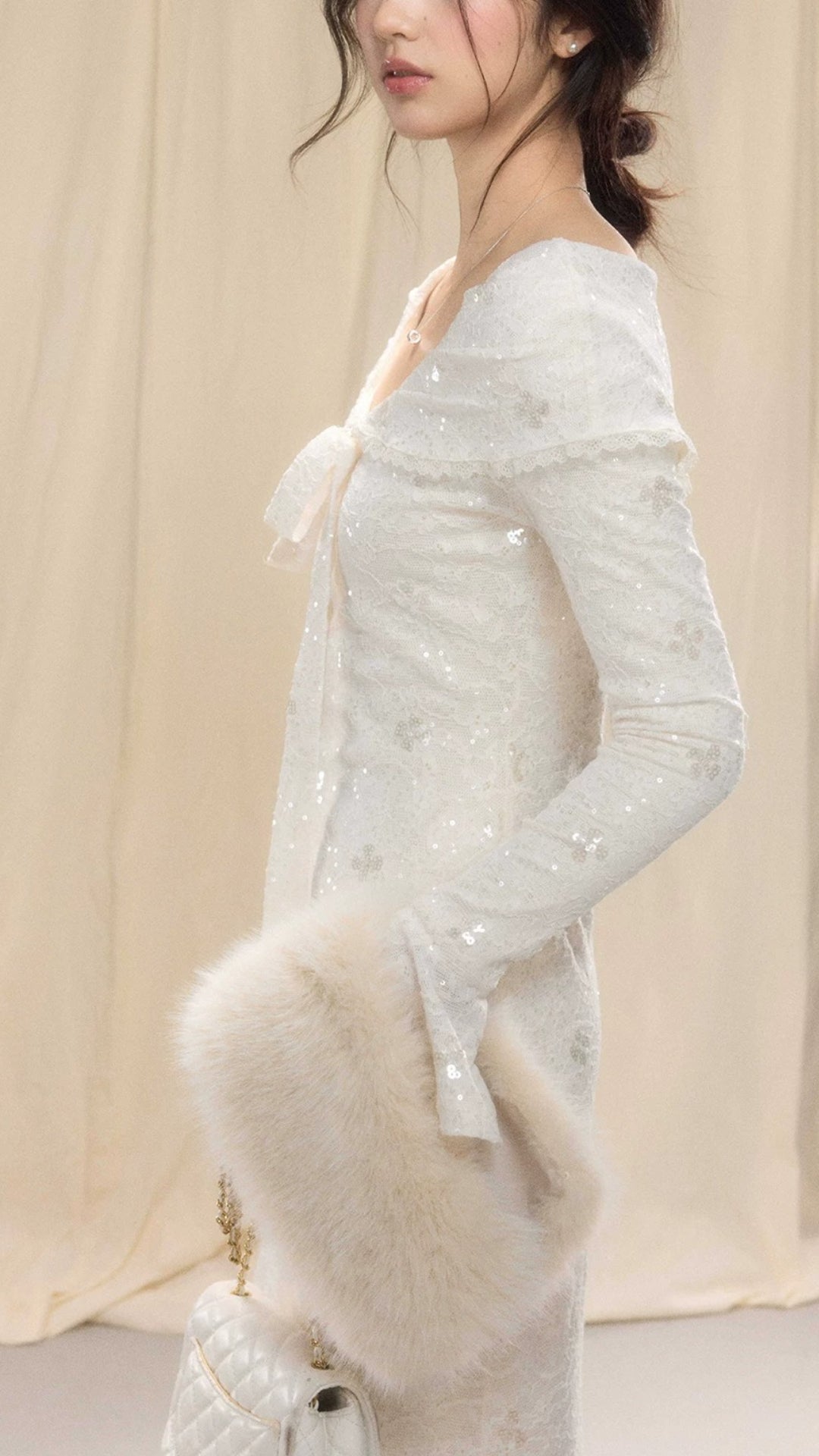 Apricot Long Sleeve Sequin Mermaid Maxi Dress