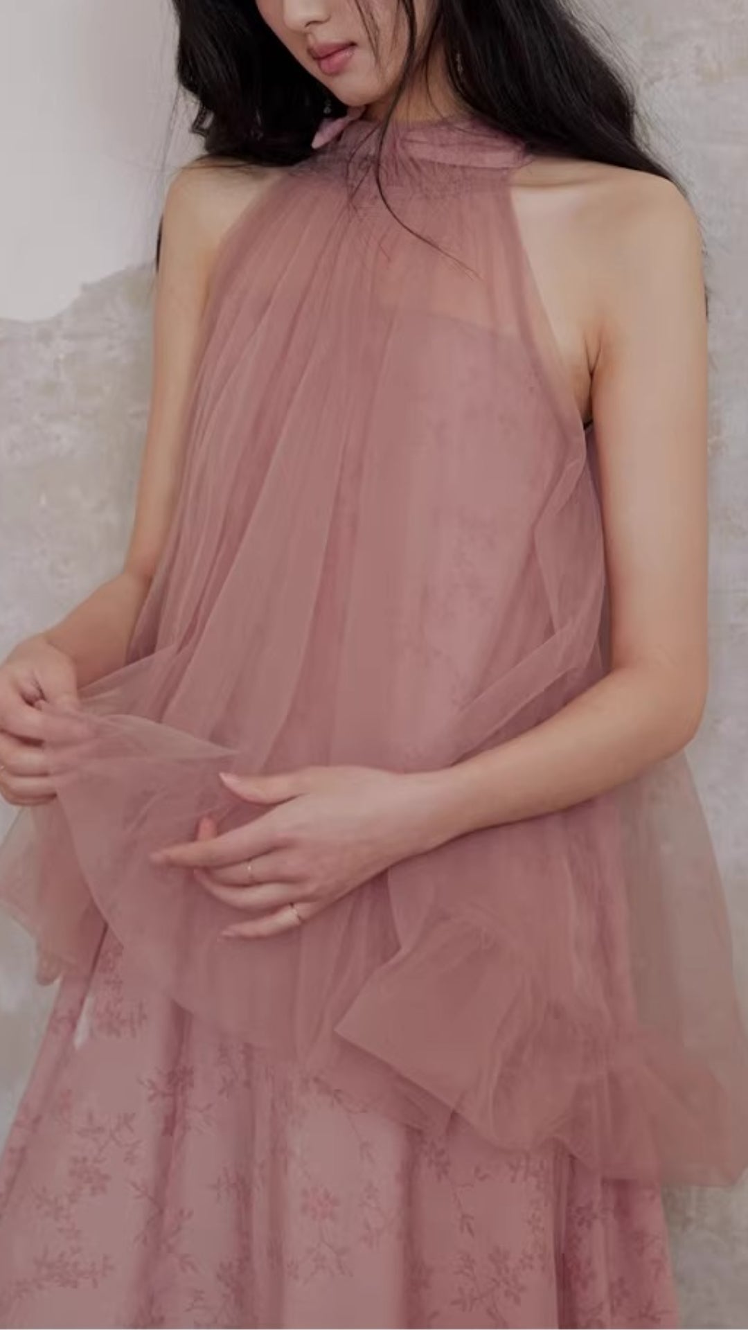Plus Size Pink Two-Piece Look Sleeveless Dress Summer