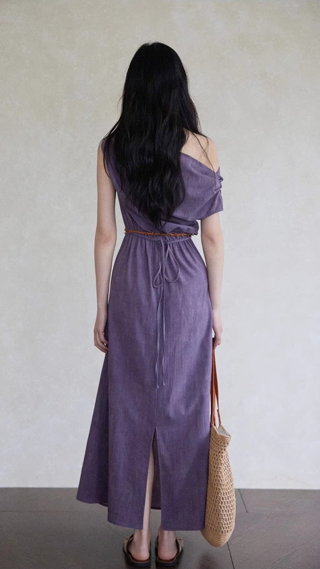 Plus Size Purple Boat Neck Off Shoulder Sleeveless Maxi Dress (Belt Not Included)