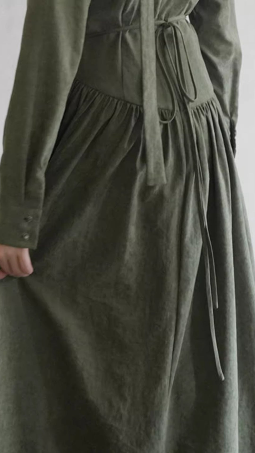 Vintage Olive Green Cowl Neck Halter Tie Long Sleeve Maxi Dress