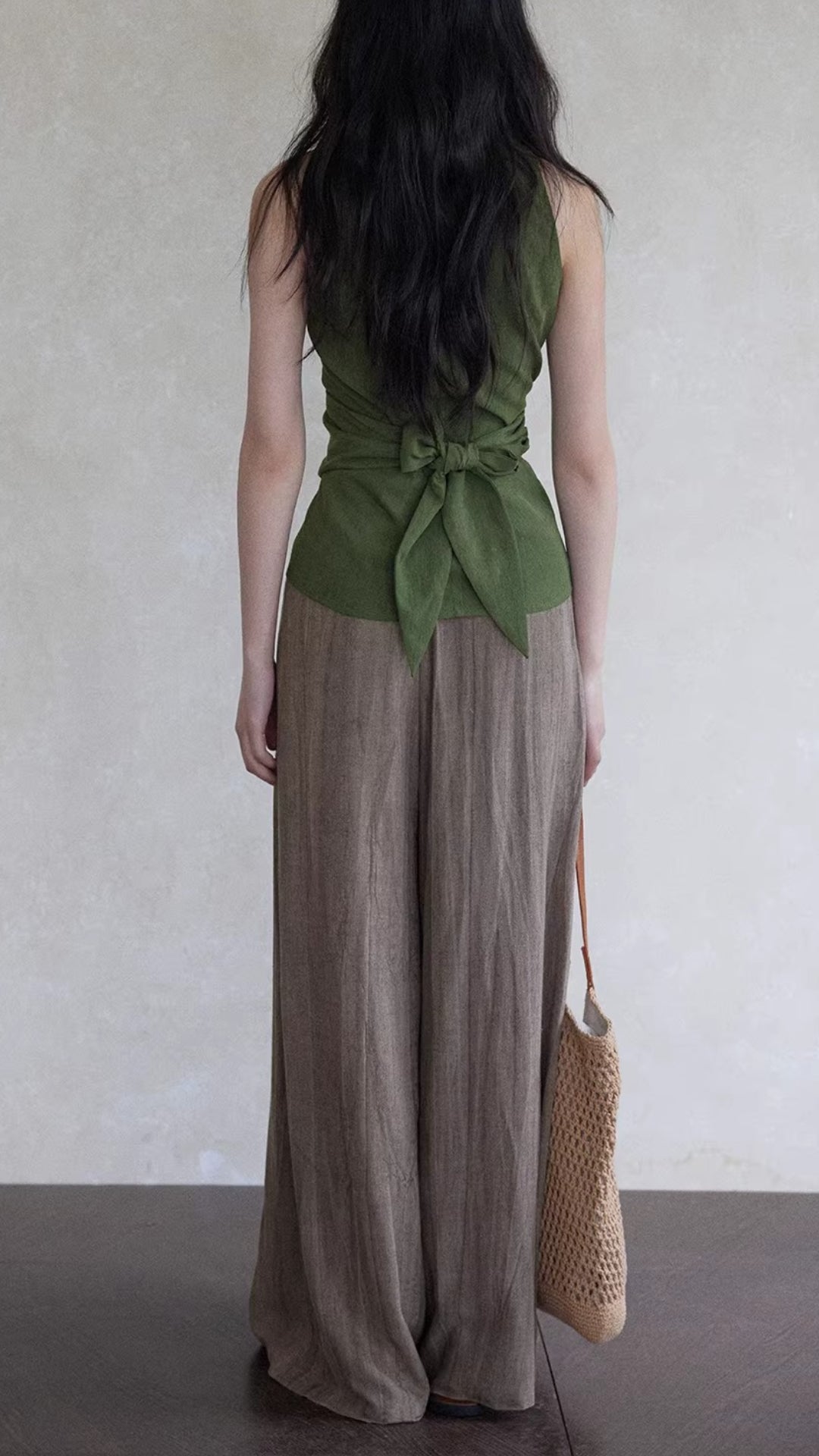 Green Draped V Neck Sleeveless Ruched Waist Asymmetrical Hem Blouse Tops Summer