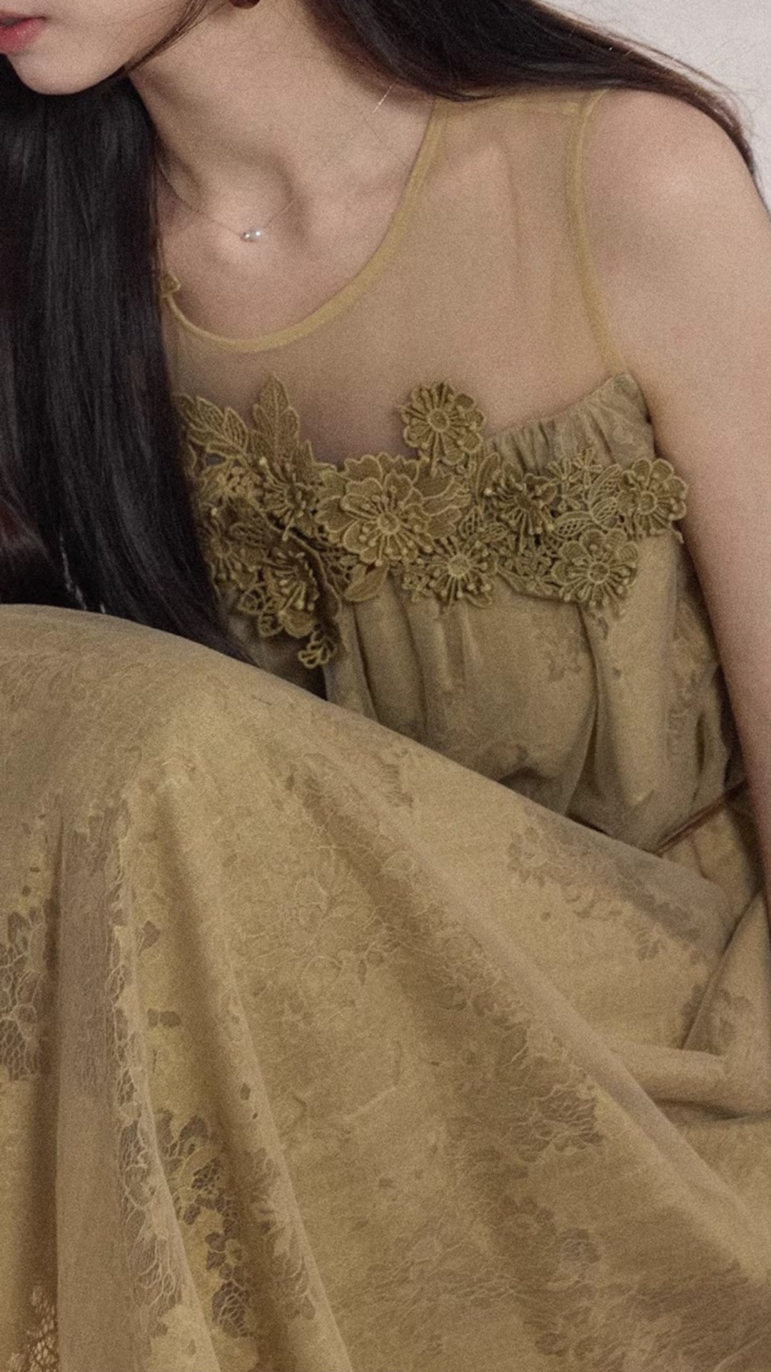 Khaki Sleeveless Lace Maxi Dress (Belt Not Included)