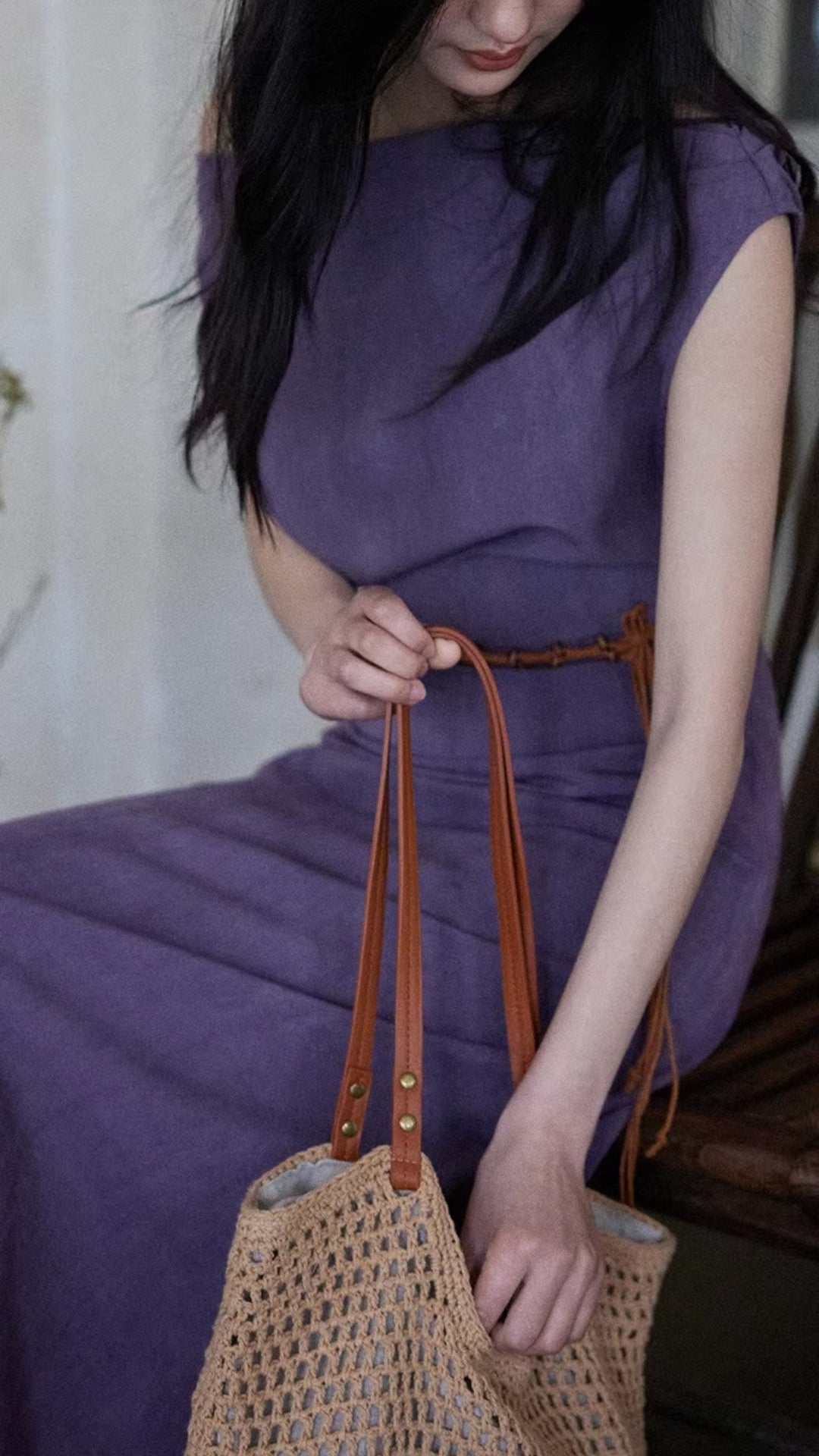 Plus Size Purple Boat Neck Off Shoulder Sleeveless Maxi Dress (Belt Not Included)