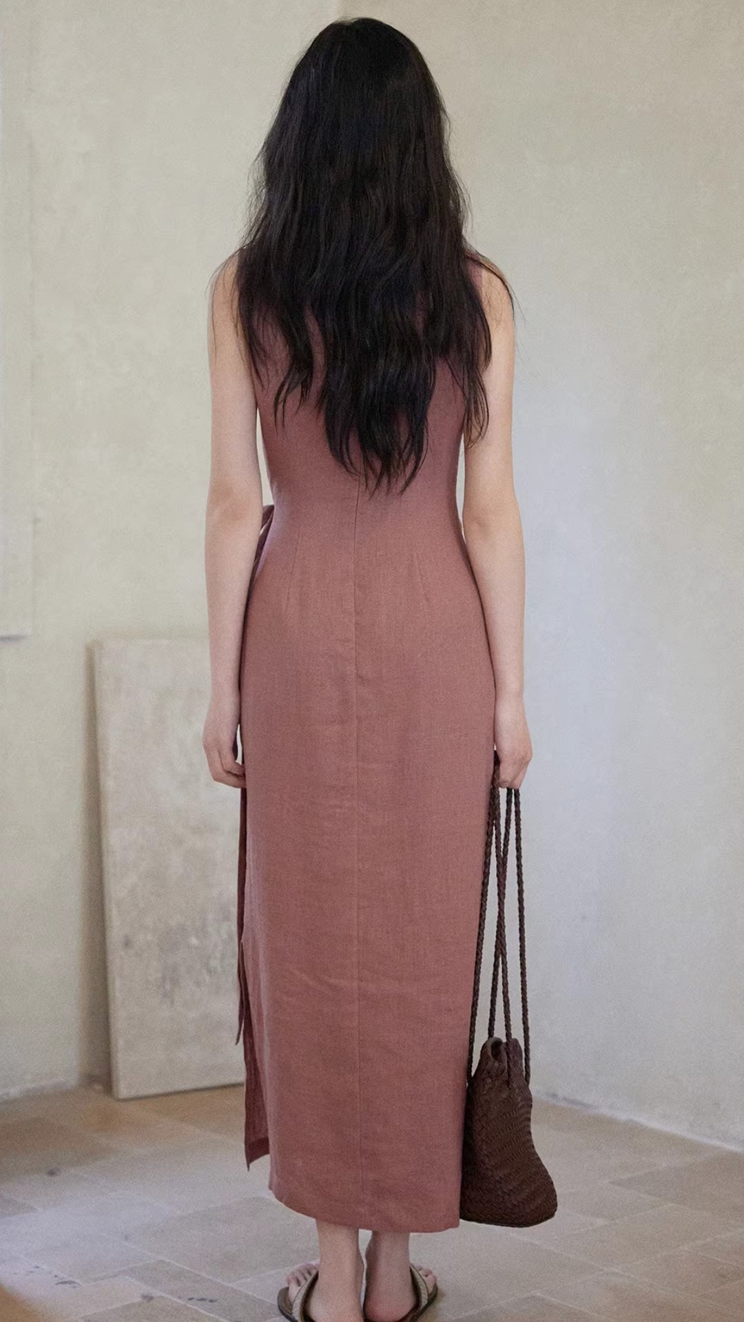 Dusty Purple Boat Neck Sleeveless Tie Waist Maxi Dresses Summer