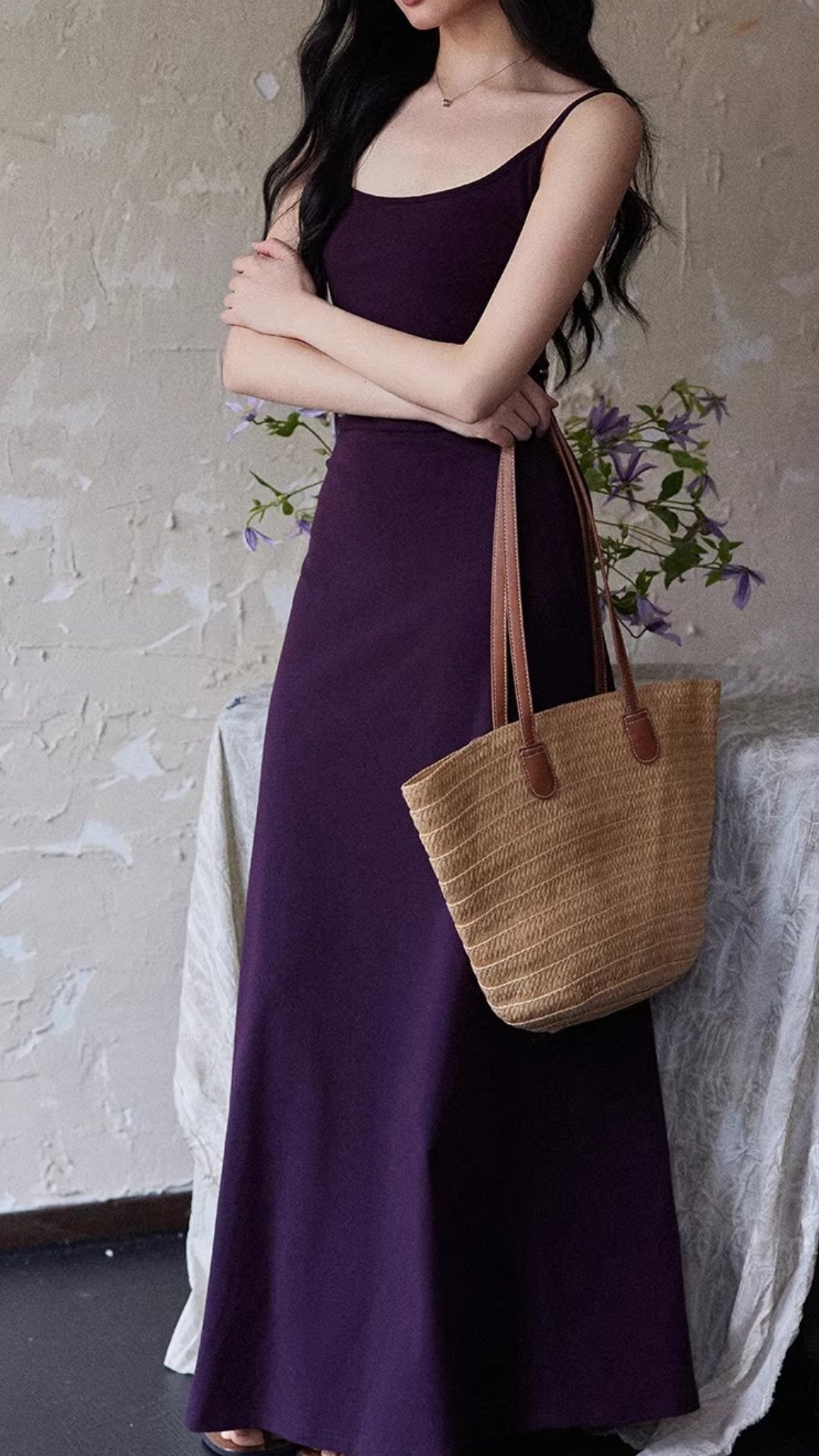 Plus Size Dark Purple Square Neck Cami Strap Bodycon Maxi Dress
