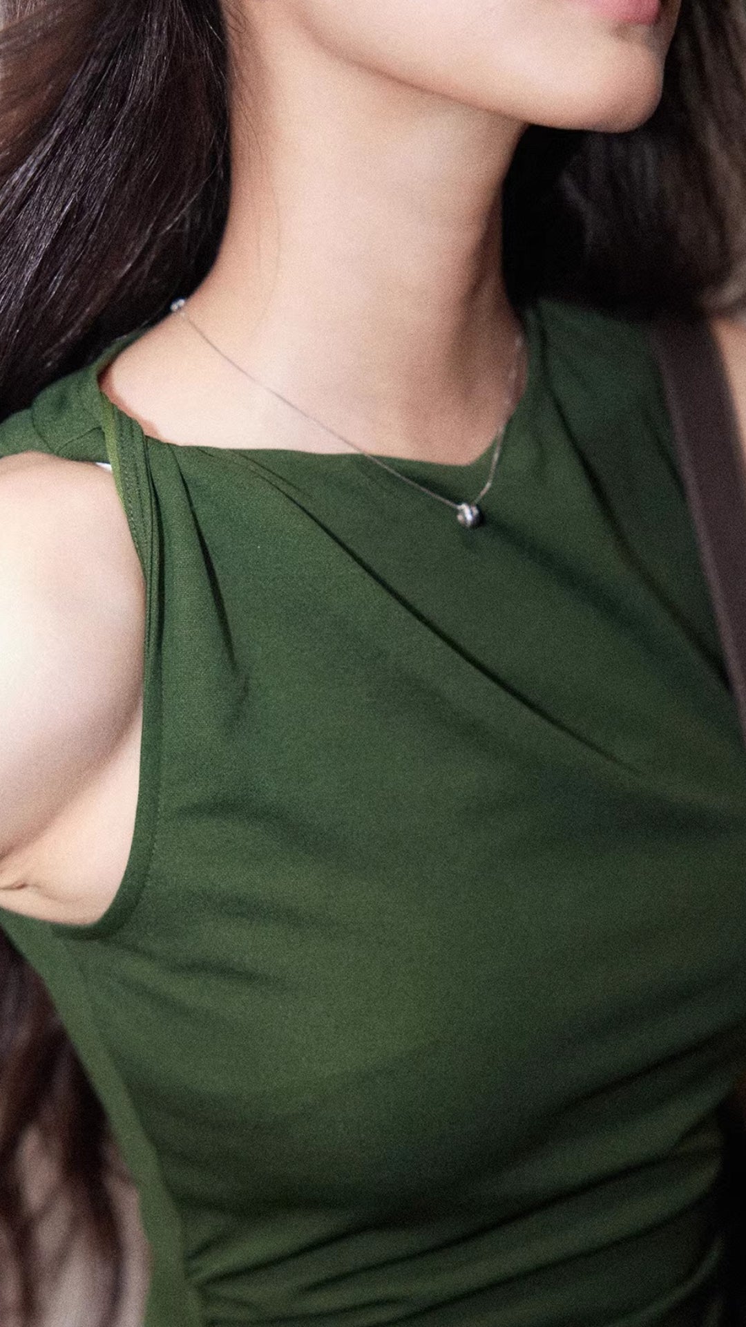 Plus Size Dark Green Draped Neck Sleeveless Ruched Bodycon Maxi Dress