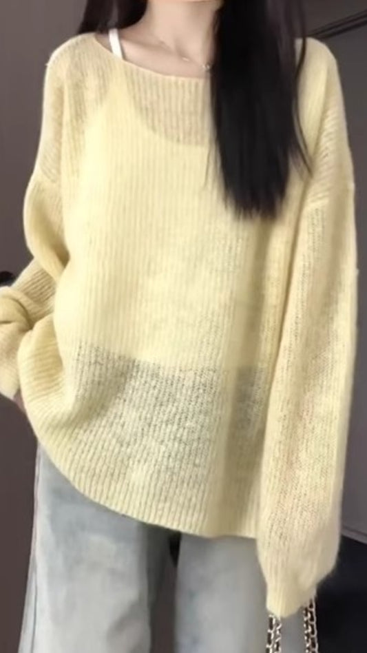 Yellow Solid Cotton Knit Pullover Sweater V Neck Winter