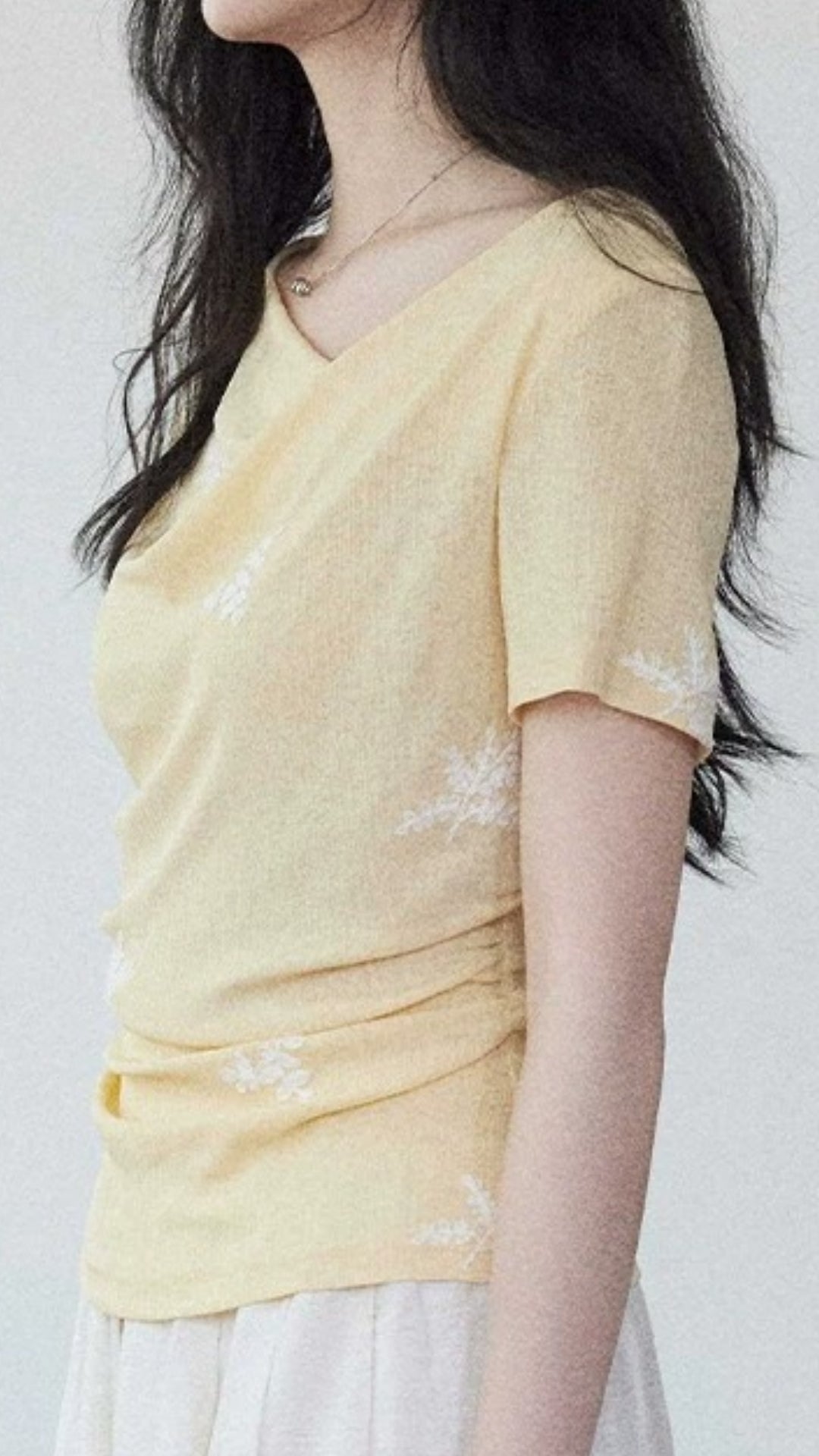 Yellow Cowl Neck Ruched Short Sleeve Top