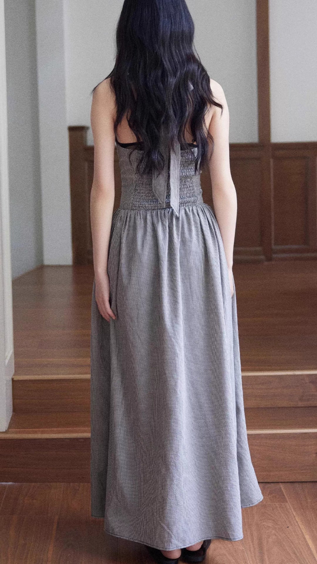 Gray Gingham Halter Neck Maxi Dress