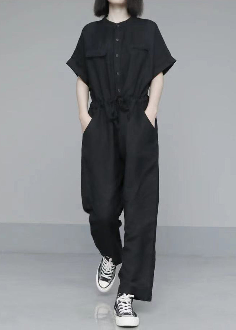 French Black Style Oversized Cotton Overalls Jumpsuit Summer