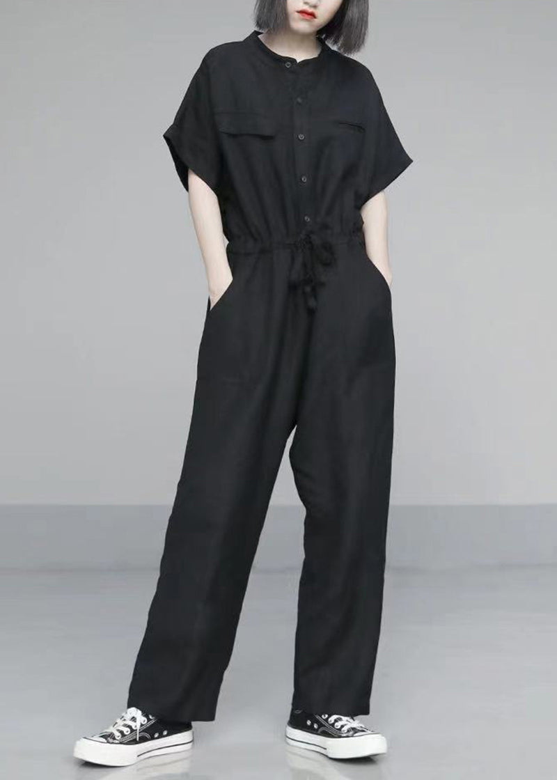 French Black Style Oversized Cotton Overalls Jumpsuit Summer