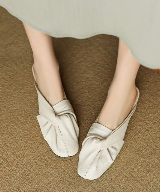 French Soft Splicing Beige Sheepskin Slide Sandals