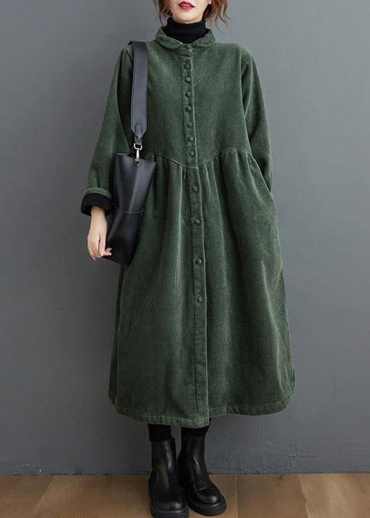 French blackish green corduroy coats Inspiration thick Cinched women coats