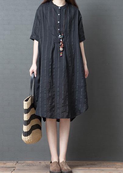 French striped cotton linen tunic top Tutorials black Dress summer