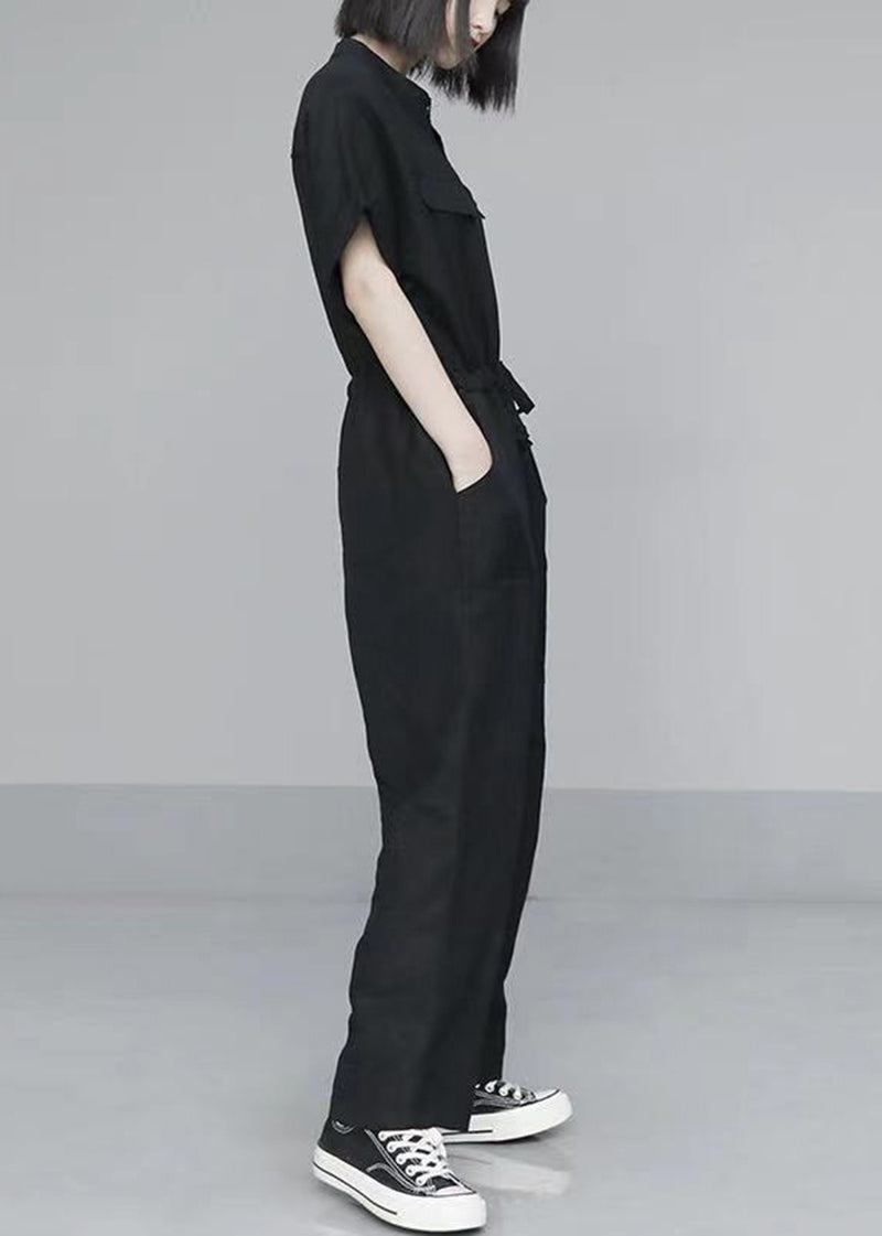 French Black Style Oversized Cotton Overalls Jumpsuit Summer