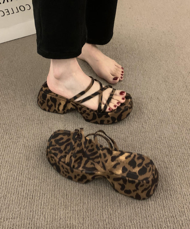 French Platform Leopard Slide Sandals Peep Toe