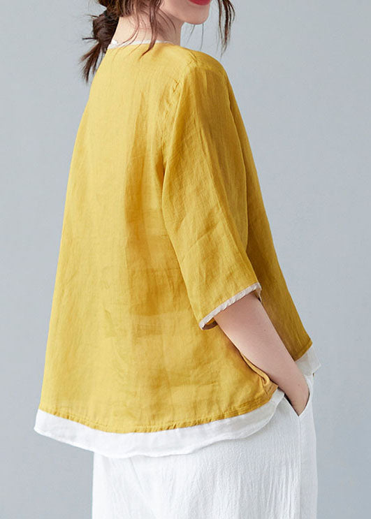 Yellow French V-Neck asymmetrical design Shirt Spring