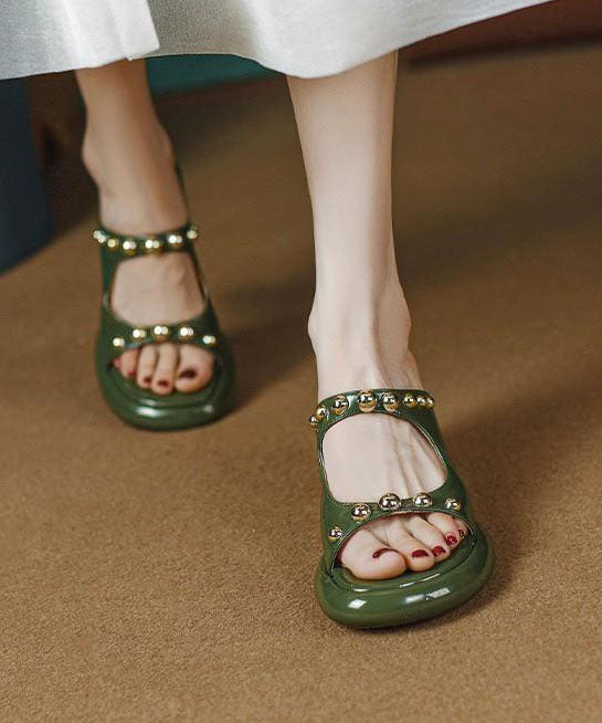 Chic Green Rivet Splicing Faux Leather Sandals