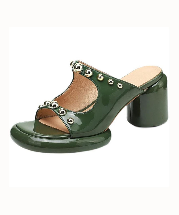 Chic Green Rivet Splicing Faux Leather Sandals