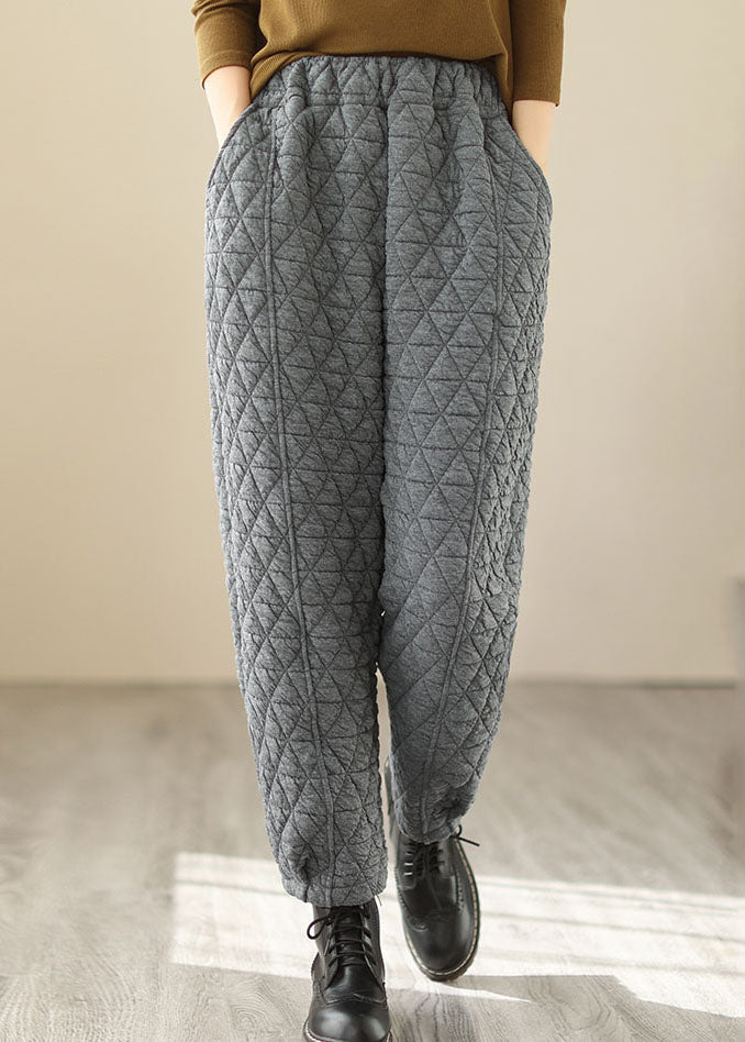 Grey High Waist Warm Fleece Lantern Pants