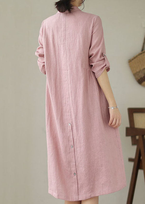 Handmade Pink Patchwork Peter Pan Collar Linen Dress Summer