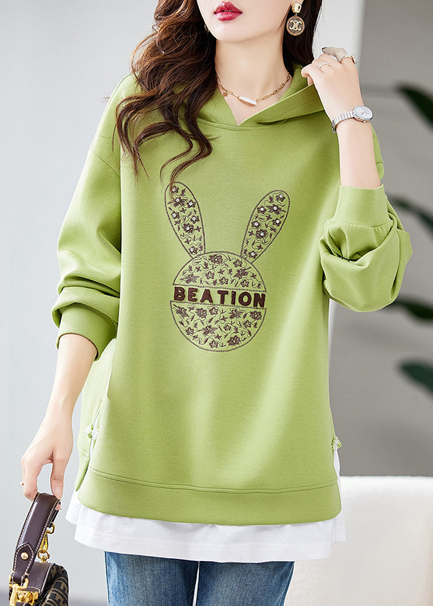 Handmade Green Embroideried Zircon Warm Fleece Sweatshirts Top Winter